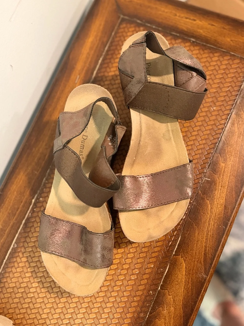 Pierre Dumas Metallic Bronze Platform Wedge Sandals